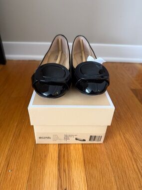Michael Kors Black Pauline Leather Round-Toe Ballet Flats